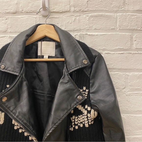 Anthropologie || Ett:twa Sweater Knit Moto Leather Jacket Black Small - Picture 2 of 8